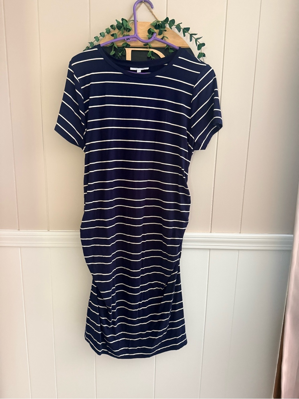 MATERNITY  navy Striped Short-Sleeve stretch  Dress